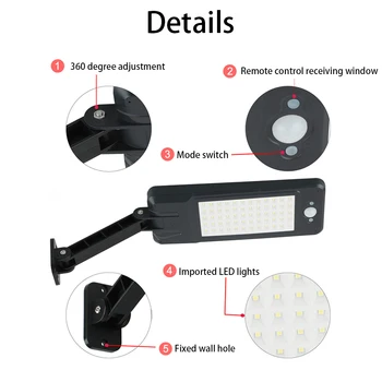 60 LED Solar Light PIR Motion Sensor Dimmable IP65 Waterproof Outdoor Path Road Lawn Patio Garden Solar Lamp + Remote Controller