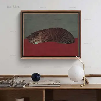 Spalna Mačka Wall Art Brez Okvirjev Platno Slikarstvo Japonski Slog Letnik Živali Sodobne Plakat Slike Dnevni Sobi Doma Dekor