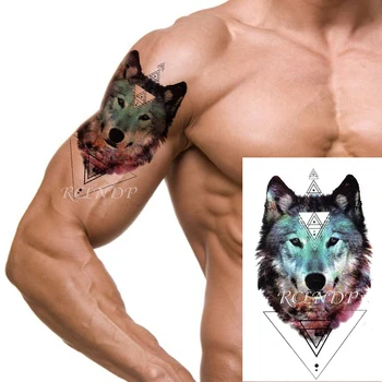 Nepremočljiva Začasni Tattoo Nalepke Luna Lobanja Volka Glavo Živali Ponaredek Tatto Flash Tattoo, Nogo, Roko, Roko za Moške, Ženske