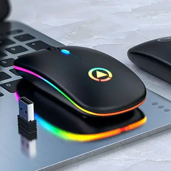 RGB Miške, Brezžične Miške za Polnjenje Računalnika, Tiho Ergonomska LED Miške USB, optičnega Osvetljen Miška za prenosni RAČUNALNIK