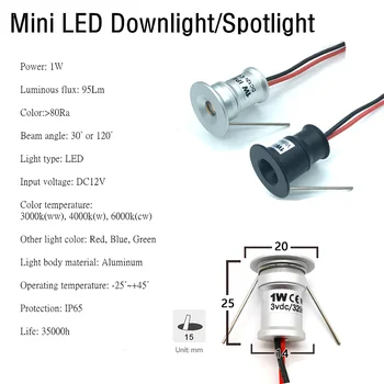 1W Mini LED Downlight 12V Zatemniti Reflektor IP65 Stopnišče Kabinet Svetlobe 15 mm Vgradne Spalnica Spot Luči Stropne Downlight