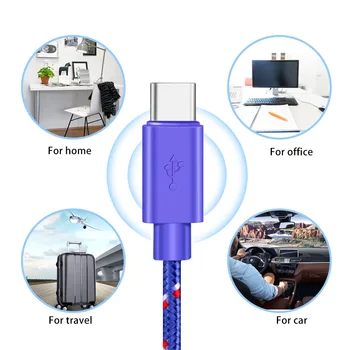 Najlon Pleteni USB Tip C Kabel 1m/2m Pisane za Sinhronizacijo Podatkov, Polnilnik USB Kabel Za Samsung S7 Xiaomi Redmi Huawei Telefonski Kabel