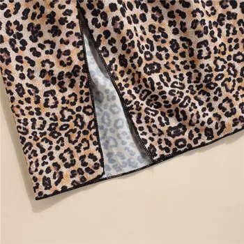 1-6Years Moda Otroke Dekleta Priložnostne Obleko Leopard Tiskanja Puff Kratek Rokav Dolgo Obleka za Malčke Dekliška Počitnice Plaže Split Obleko