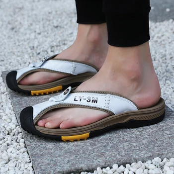 2021 Poletje Moški Flip-Flops na Prostem Pravega Usnja Moške Sandale Luksuzne blagovne Znamke Oblikovalec Natikači Moda Priložnostne Plažo, Natikači
