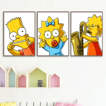 Risanka Anime Simpsons Poster Tiskanje Wall Art Slikarstvo na Platno za Nursey Vrtec Doma Dekoracijo Sten Sliko Cuadros