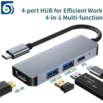 Byscoon Usb C Hub 4 V 1 4K HDMI je Združljiv Adapter Tip C Zvezdišče USB PD 3.0 za Prenosnike MacBook Pro Huawei Mate OTG