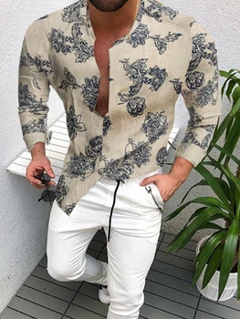 2021Hot Moških Dolgo sleeved Majico Jeseni Svoboden Tisk Stojalo Majica Evropske Ameriški Stil, Trend Retro Priložnostne Long Sleeve Majica