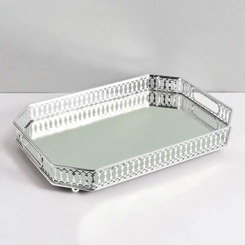 Pravokotne srebrno zrcalo tabela centerpiece, ki služijo pladenj je dekorativne plošče