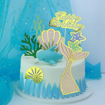 Morska Deklica Temo Torto Decortions Happy Birthday Cake Pokrivalo Pod Morjem Temo Torto Pokrivalo Zastavo Otroci Uslug Sirena Party Supplies