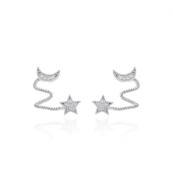 Modni Nakit 925 Sterling Silver Star Luna Stud Uhani Za Ženske Grils Darilo Ženski Accesorios pendientes mujer moda