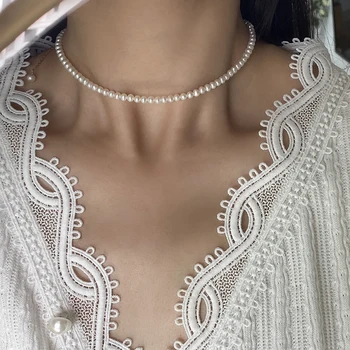 FNIO Elegantno Belo Imitacije Pearl Choker Ogrlica Krog Biserna Poroka Ogrlica za Ženske Čar Modni Nakit