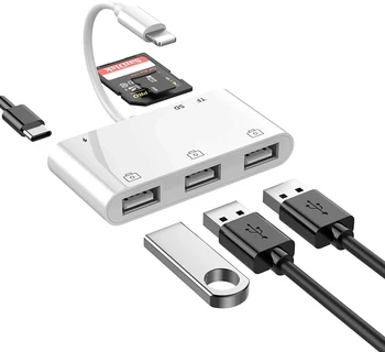 6 v 1 Strela OTG Bralnik Kartic SD/TF/USB Adapter 3 USB OTG za Povezavo Kamere Adapter za iPhone 12 11 8 X iOS 14 Pretvornik