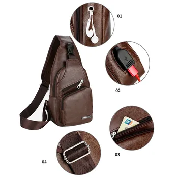PU Ramo torbe za moške USB Polnjenje Vreče Moških Anti Theft Prsih Vrečko Šola Poletni Izlet pasu vrečko Kurirji Vrečko Nova