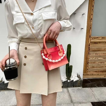Ženske Aligator Vzorec PU Crossbody Vrečko Luksuzni Ženske Pearl Gradient Torbico Vintage Razkošno Verige Messenger Bag