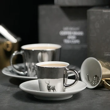 Zlato, srebro Keramike skodelico kave in krožnik Razmislek ogledalo skodelico espresso skodelico kave Evropski stil odlično skodelico kave