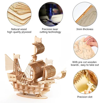 DIY Ladje, Jadranje Dvokrilno Igrače 3D Lesene Puzzle Igrača Skupščine Model Lesa Obrti Kompleti za Mizo Dekoracijo za Otroke, Otroci Igrače
