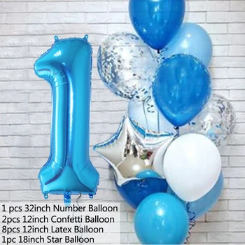 Fogtail 12Pcs/set Modra Številka Folijo Latex Baloni Fant Dekor Baby Balon za Otroke Rojstni dan Dekoracijo 1. Eno Leto, Rojstni dan