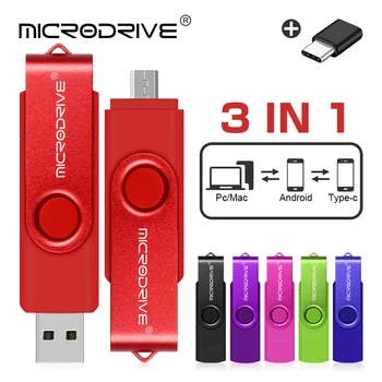 Vroče prodajo 3 v 1 OTG USB Disk Micro-USB Pen Drive 128GB 32GB 64GB 8GB 16GB USB 2.0 Pendrive Brezplačno Tip-C Adapter