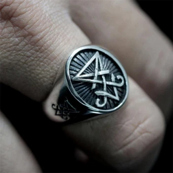 Sigil Lucifer Satan Seal Ring Gothic iz Nerjavečega Jekla, Pečatni Prst Obroči Biker Punk Srebrne Barve Nakit Festival Darilo