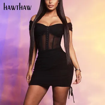 Hawthaw Ženske Poletje Poševnica Vratu Očesa, Glejte Skozi Naguban Bodycon Paket Hip Mini Kratko Obleko 2021 Feamle Oblačila Ulične