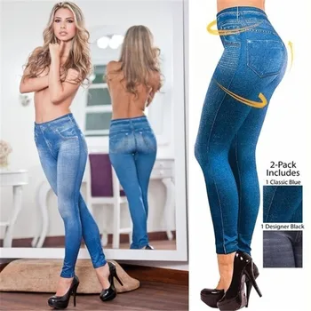 Ženske Stretch Slim-fit Imitacija Jeansa, Natisnjeni Jegging Genie Slim Modni Jeans Ženske Odrezana Hlače Seksi Fitnes Hlače