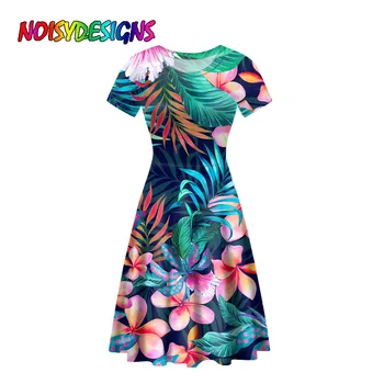 NOISYDESIGNS Obleka Ženske Poletne Obleke Kratek Rokav Hawaiian Tropskih Cvjetnim Natisne O-Vratu Priložnostne Obleko Plaži Obleke Sukienka