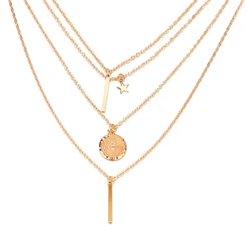 Vintage zlato zvezdo izjavo večplastne ogrlica z cinkove zlitine za ženske izjavo, ogrlico, obesek, zlato ogrlico na debelo
