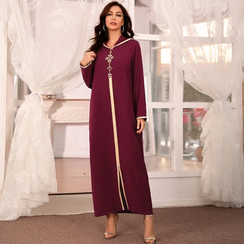 Ženske Maroko Jelleba Dolgo Hooded Obleka Ohlapno Poln Rokav Pletenic Obrezovanja Okrasnih Arabski Dubaj Katar Obleke Jalabiya Abaya Muslimanskih Eid