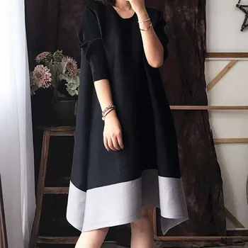 LANMREM Nove Ženske obleke A-line tričetrt Rokav Ohlapno okoli Vratu Temperament Naguban Moda Poletje 2021 2H240