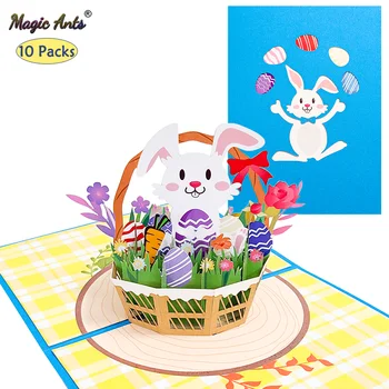 10 Paket Smešno Velikonočni Pop-Up Kart 3D Zajček Jajce v Košarico voščilnico za Rojstni dan za Otroke Mama, Oče Družine
