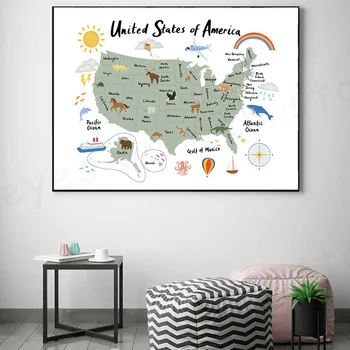 HD Slike Svetovni Zemljevid, Platno Slikarstvo Beatiful Cvet Zelena Karta Plakati, Tiskanje Wall Art Moderne Slike Dnevna Soba Dekor Cuadros