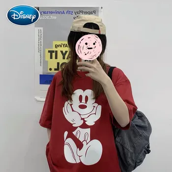 Disney Kawaii Mickey Mouse Poletje T-shirt Dame Črni Vrh Gospe Priložnostne O-Neck Zgornji del Ženske Kormen korejskem Slogu Harajuku Oblačila