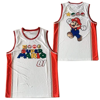 BG Super Mario jersey srčkan slog, Vezenje, šivanje na Prostem šport Hip-hop kulture film black poletne majice za košarko