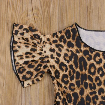 Toddlers Baby Dekleta Poletje Moda Obleko Leopard Tiskanja Kratek Rokav O-Vratu Ruffle Oblačila Mini Princess Obleke Za Dekle