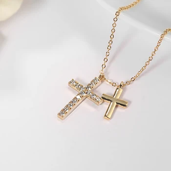 Klasična Kristalno Cirkon Dvojni Križ Obesek Ogrlica Retro Stranka Clavicle Verige Za Moški Ženske Krščanske Modni Nakit Darila