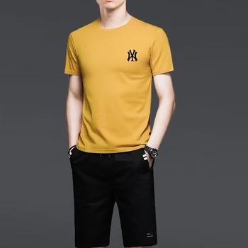 Moške Oversize Kratki Rokavi T-Shirt Nastavite Poletje Tanke Moda Priložnostne Hlače 2 Kos Set za Moške, Pet-Točka Hlače