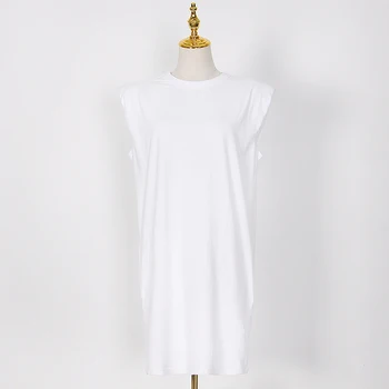 CHICEVER Belo Obleko Za Ženske O Vratu brez Rokavov Telovnik Plus Velikost Minimalism Črto Svoboden Priložnostne Obleke Ženska 2021 Poletje Slog