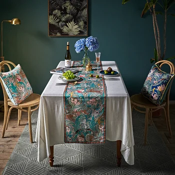 Daleč Taoermi Elegantno cvetlični namizni tekač zelena bombaž namizni prt dekor jedilno mizo Center Kos