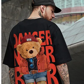 ZAZOMDE Summer Fashion Trend Short-sleeved T-Shirt Loose Bear printing Couple Outfit Fat Plus Fat Plus Size Men Large Group Top