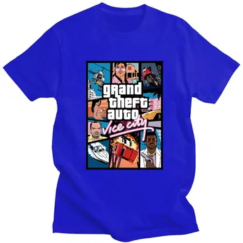 EU 14 Barvo Grand Theft Auto Vice City T Shirt GTA IGRA Tee Rokavi Moški Grafiko po Meri Kratek Rokav Premium Bombaž Posadke Vratu Tees