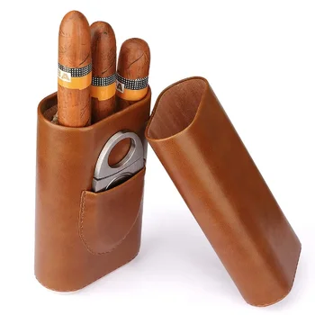 Prenosni Cigar Primeru Pu Usnje 3 Cevi Cigar Vrečka Imetnik Mini Shranjevanje Primerih z Cigar Rezalnik Za Potovanja