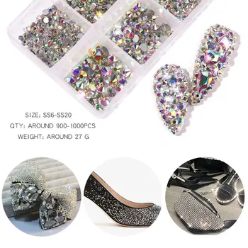 1 Polje Kristali AB Stekla Okrasnih Za Nohte Mešani Velikost 3D Flatback Diamond Strass Gems in Blistati Nakit Nail Art Odlikovanja