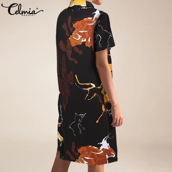 2021 Moda za Ženske Obleko Celmia Poletje Sundress River Priložnostne Svoboden Kratek Rokav Vintage Natisnjeni Vestidos tam kaftan