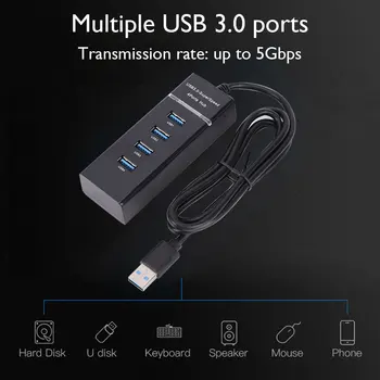 4-port USB Hub Razdelilnik Extender 5Gbps USB3.0 Tok Visoke hitrosti Splitter Zvezek Ena do štiri Extender 3 0 Središče za Windows