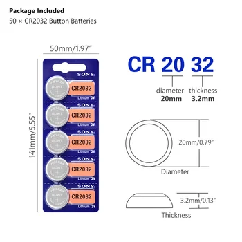 50pcs/veliko sony CR2032 3V Originalna Litij Baterija Za Gledanje Daljinski upravljalnik Kalkulator CR2032 2032 gumb celice kovanec baterije