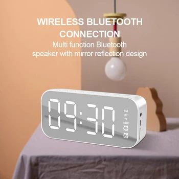 Ogledalo Alarm Ura LED Digitalna Ura Bluetooth Zvočnik Z Radio LED Ogledalo Brezžični Globokotonec Predvajalnik Glasbe Tabela Ura