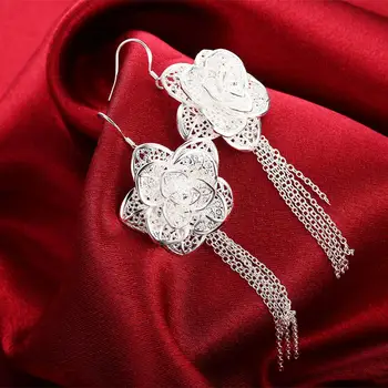 925 Sterling Srebrni Uhani za Ženske, modni Nakit tassel Cvetje uhani Valentinovo Darila Trendovske priporočilo