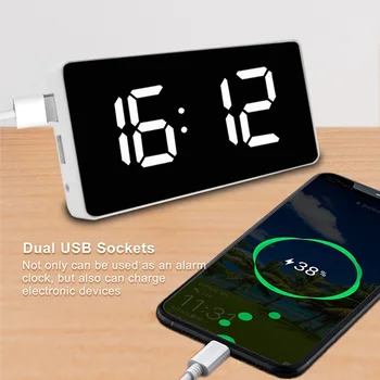 LED Budilka Digitalne Namizne Ure Watch Tabela Elektronska Ura z USB Polnilci Temperature, Prikaz Datuma Snooze Funkcijo