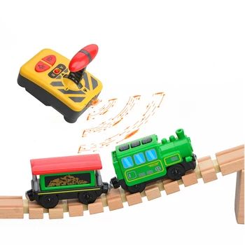 Daljinsko Upravljanje Električni Vlak Igrača Set Lesenih Železniških Primerna Oprema Za Leseni Vlak Spremljali Otroci Igrače