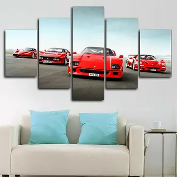 Klasična Rdeča Ferrari Racing F40 5 Plošči Platno Sliko Natisniti Wall Art Platno Stensko Slikarstvo Dekor za dnevno Sobo Plakat Ni Uokvirjena